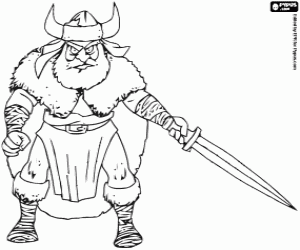 Coloriage Le guerrier viking avec l'épée