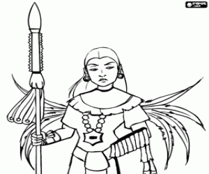 Coloriage Guerrière maya avec une lance