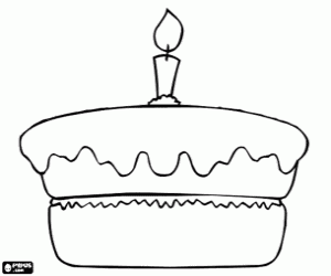 Coloriage Gâteau d'anniversaire avec une bougie