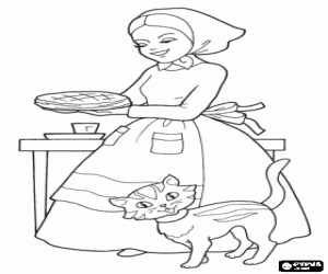 Coloriage Le gâteau et maman de Petit Chaperon Rouge