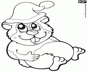 Coloriage Hamster gloutonne avec chapeau de père Noël
