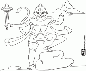 Coloriage Hanuman, le Dieu Singe de l'hindouisme