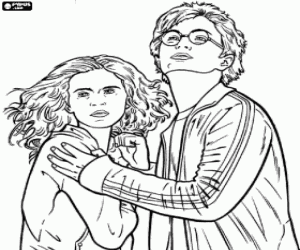 Coloriage Harry et Hermione en danger