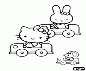 Coloriage Hello Kitty et amis dans les voitures