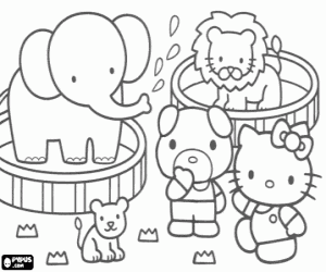 Coloriage Hello Kitty et amis du zoo