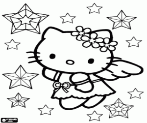 Coloriage Hello Kitty, ange de Noël