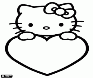 Coloriage Hello Kitty au grand coeur