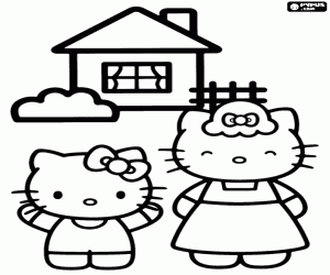 Coloriage Hello Kitty avec sa mère