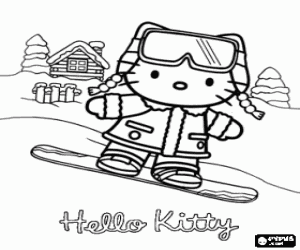Coloriage Hello Kitty avec le snowboard