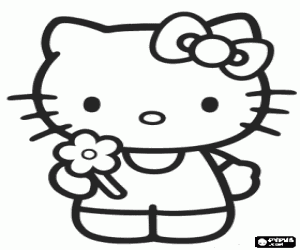 Coloriage Hello Kitty avec une fleur à la main