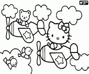 Coloriage Hello Kitty et les avions