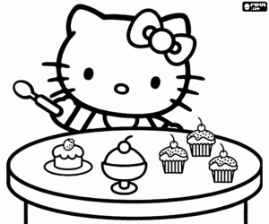Coloriage Hello Kitty et les cupcakes