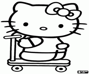 Coloriage Hello Kitty sur une trottinette
