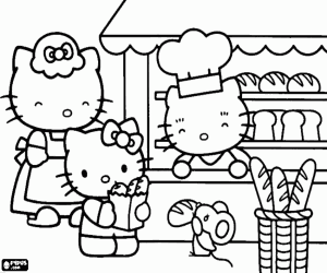 Coloriage Hello Kitty à la boulangerie