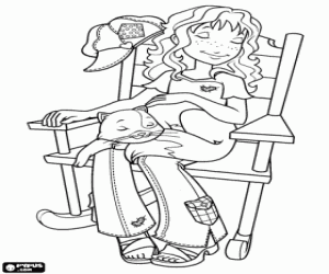 Coloriage Holly et le chat sur chaise berçante