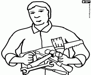 Coloriage Homme avec de nombreux outils