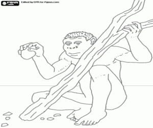 Coloriage Homme avec l'outil de pierre