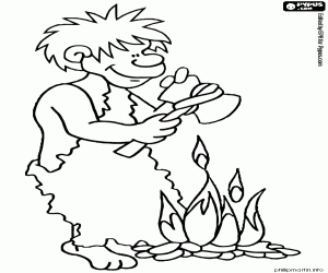 Coloriage Homo erectus avec la hache et le feu