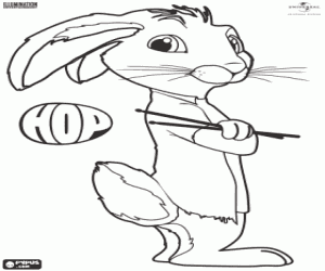 Coloriage Hop le lapin avec les baguettes