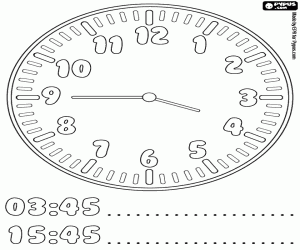 Coloriage Horloge, il est quatre heures moins le quart