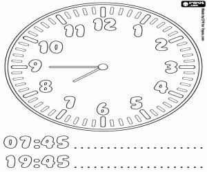 Coloriage Horloge à huit heures moins le quart