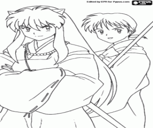 Coloriage Inu-Yasha et Miroku, un moine bouddhiste