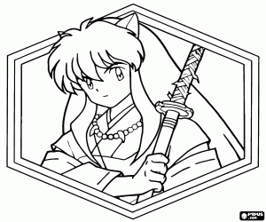 Coloriage InuYasha, un portrait encadré