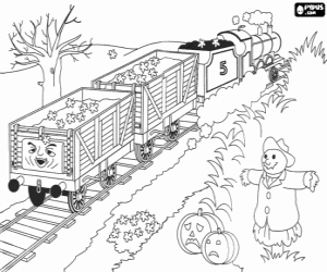 Coloriage James la locomotive sur Halloween