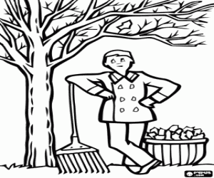 Coloriage Le jardinier et les feuilles sèches