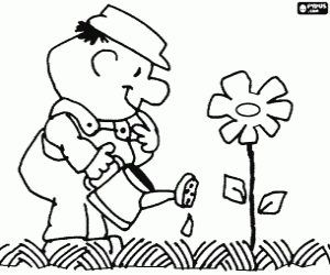 Coloriage Jardinier et une fleur de printemps