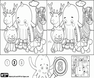 Coloriage Jeu de 8 différences, Pypus et animaux