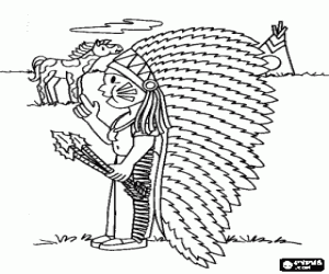 Coloriage Jeune chef indien dans la plaine