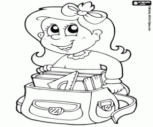 Coloriage La jeune fille avec son cartable