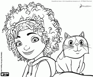 Coloriage La jeune fille avec son chat, Tif et Porky