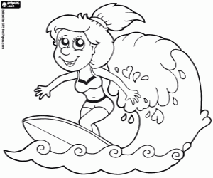 Coloriage Jeune fille avec la planche de surf