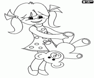 Coloriage Jeune fille avec son ours en peluche