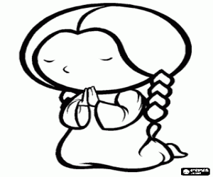 Coloriage La jeune fille en position de prière