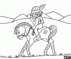Coloriage Jeune guerrier indien à cheval