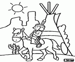 Coloriage Jeune Indien à cheval