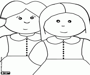 Coloriage Deux jeunes filles à regarder attentivement