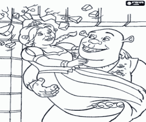 Coloriage Les jeunes mariés Shrek et Fiona