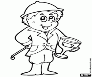 Coloriage Jockey. Cavalier avec le trophée