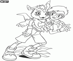 Coloriage Joe et Gomamon