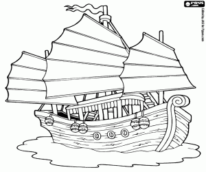 Coloriage Jonque, un bateau asiatique