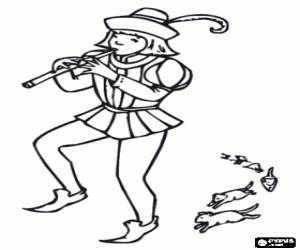 Coloriage Le joueur de flûte de Hamelin et les rats