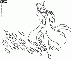 Coloriage Le joueur de flûte et les rats