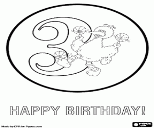 Coloriage Joyeux anniversaire troisième avec Big Bird