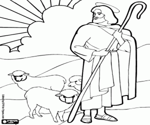 Coloriage Jésus, le berger avec ses moutons