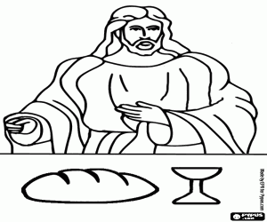 Coloriage Jésus bénit le pain et le vin