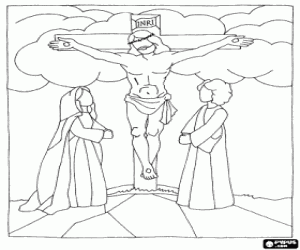 Coloriage Jésus sur la Croix du Calvaire